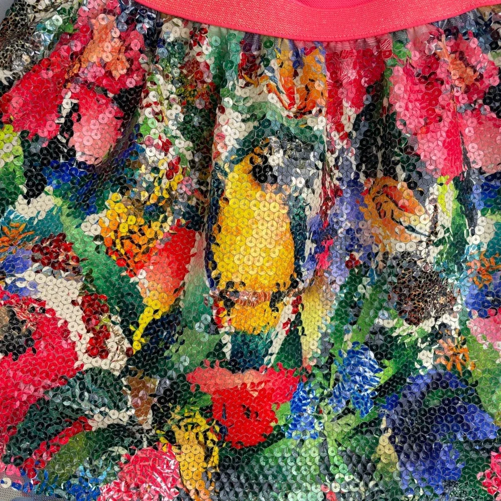 Kate Morgan Studio x HM Girls Multi Color Sequin Tropical Parrot Skirt Size 2-4Y